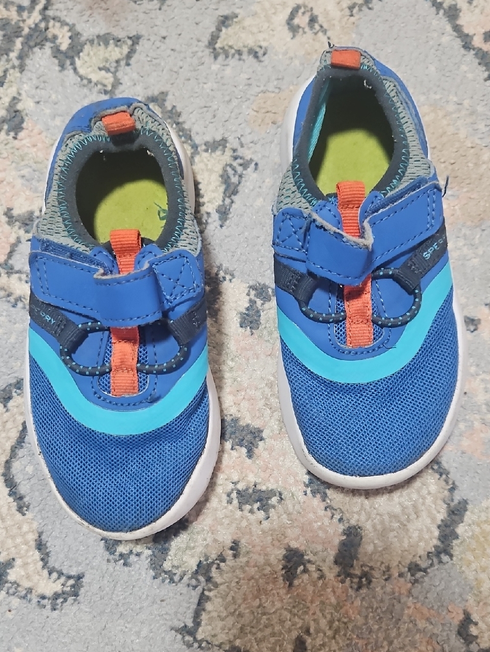 Sperry Kids Blue Water Sneakers with Orange Accents, Size 8